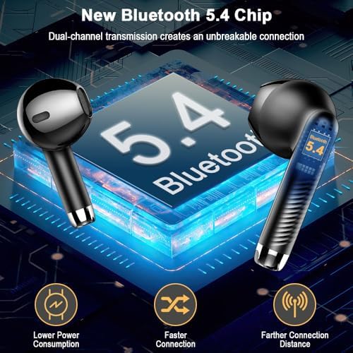 Auriculares Inalámbricos Bluetooth 5.4, 56H Auriculares Bluetooth con 6 ENC Mics,6D HiFi Estéreo, Nueva Cascos Inalambricos Bluetooth con Reducción de Ruido, Control Táctil, IP7 Impermeable Audifonos