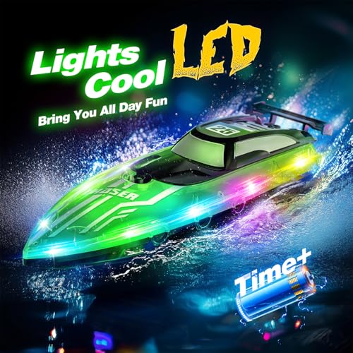 image for JOI MEW RC Boat with LED Lights for Kids, 2.4Ghz Remote Control Racing