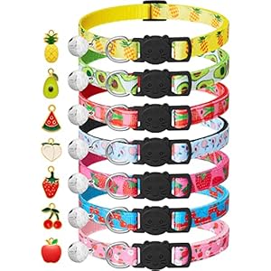 7 Pack Breakaway Cat Collars with Bells & Fruit Pendants,Safety Kitten Collar,Adjustable,Ideal for Girl Cats Boy Male Cats Pet Supplies,Accessories,Gifts