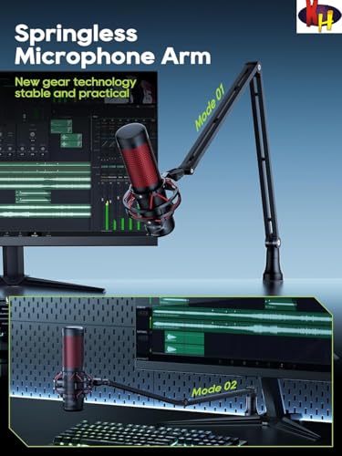 Image of kh Microphone Arm stand, 83cm long, Ratable 360,Premium light weight & slick design height & position adjustable Suspension Boom Scissor stand for Live Streaming, Gaming, Podcasting