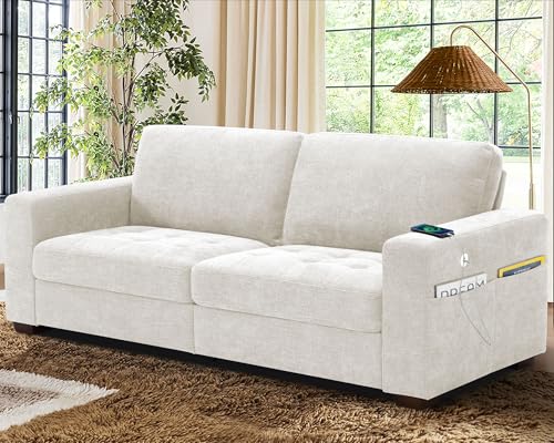 Image of WorthFurni Sofas for Living Room, Chenille Loveseat Couch Set, Small Modern Sofa, USB Charging, Removable Sofa Cover,Solid Wood Frame, Easy to Install(89inch,White)
