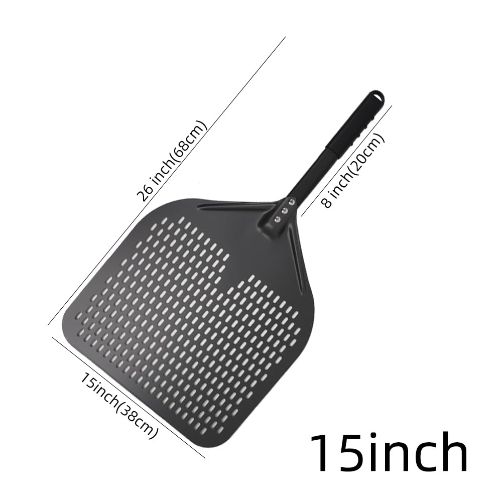 Pizzaschaufel 16 Zoll großer Pizzaschieber, perforiertes Schaufelpaddel, Metallgriff for Ofendrehen, Küchenwerkzeuge, antihaftbeschichtetes Backzubehör Pizzaschieber(15inch 68cm)