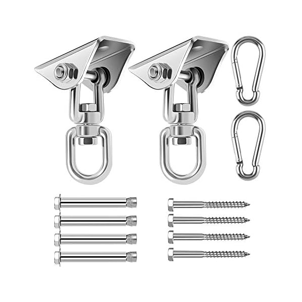 Awroutdoor 2PCS Stainless Steel Swing Hangers, Heavy Duty 360°Swivel Hammock Hooks 1000LB Capacity for Concrete Wooden Sets Playground Porch Indoor Outdoor Seat Trapeze Yoga, GYM