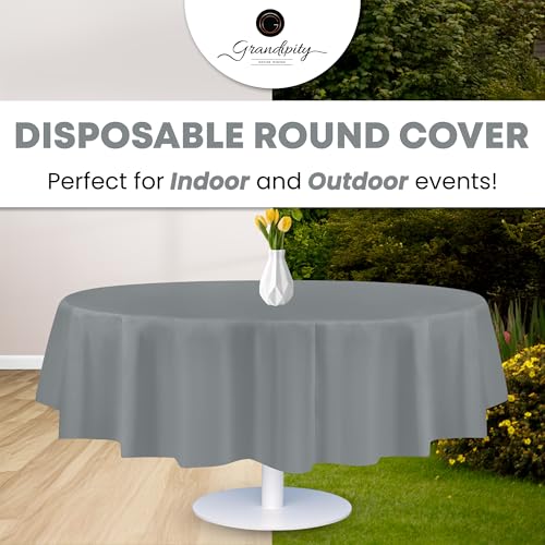 Image of Grandipity 24 Pack Premium Disposable Plastic Tablecloth 84 inch Inch Decorative Round Table Cover - Silver