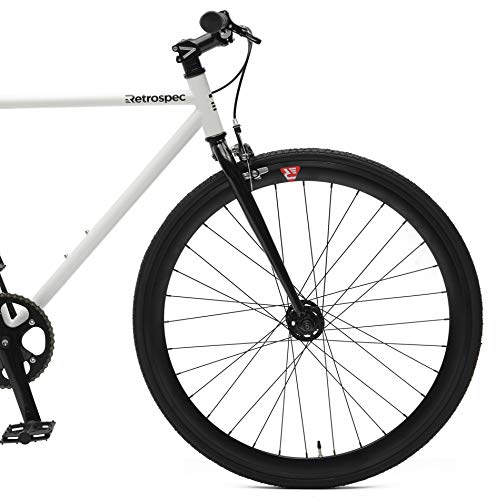 Retrospec Bicycles Mantra V2 Single Speed Fixed Gear Bicycle, White/Black, 43cm/X-Small