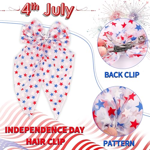 Pinza con moño patriótico para cabello 4th of July miniatura 4