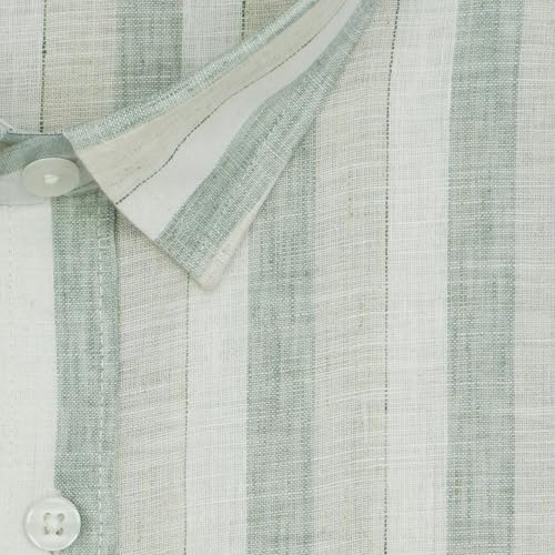 Image of GHPC Cotton Linen Striped Half Sleeves Regular Fit Formal Shirt for Men