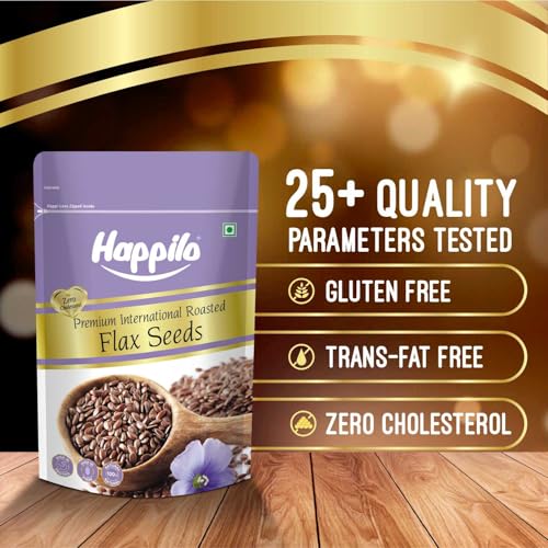 Image of Happilo Premium Authentic Flax Seeds Roasted 250g (Pack of 4) | Omega-3, Protein & Fiber | Alsi Seeds for Hair Growth, Weight Management & Diet