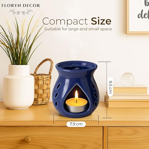 Image of Floryn Decor Ceramic Diffuser with Free 3 Tealight Candles | Home Fragrance, Spa, Office & Yoga | Aromatherapy Gift Set of 3 (Blue)