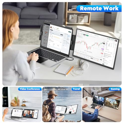 Image of HONGO Laptop Screen Extender, 15.6 inch FHD 1080P Dual Monitor, Laptop Monitor Extender for 14 inch-16 inch Laptops, Second Screen with USB-C /HDMI Port, Plug n Play for Windows /Mac /Android /Switch /PS5