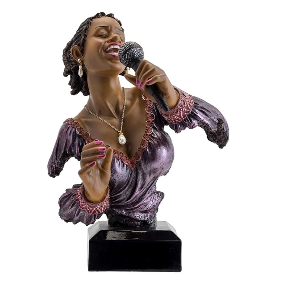 Femme chanteuse Jazz Figurine 35 cm. Détail piétement Noir Microphone