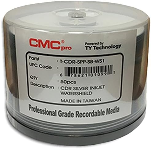 CMC Pro (Powered by TY Technology) Watershield Glossy Silver Pearl Inkjet Hub 52X 80-Min CD-R'S 100-Pak