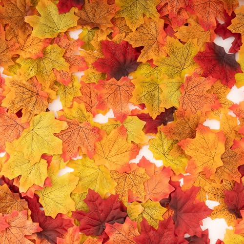 200 Pieces Artificial Maple Leaves Mixed Colors Fall Leaves for A...