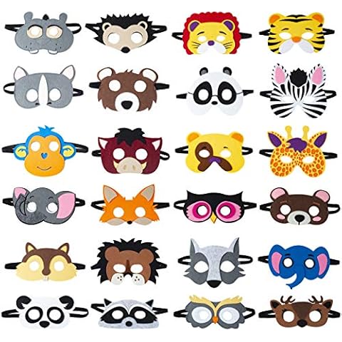 TEEHOME Animal Felt Masks Party Favors (24 Packs) for Kid - Safari Party Supplies with 24 Different Types - Great Idea for Petting Zoo | Farmhouse | Jungle Safari Theme Birthday Party Cover