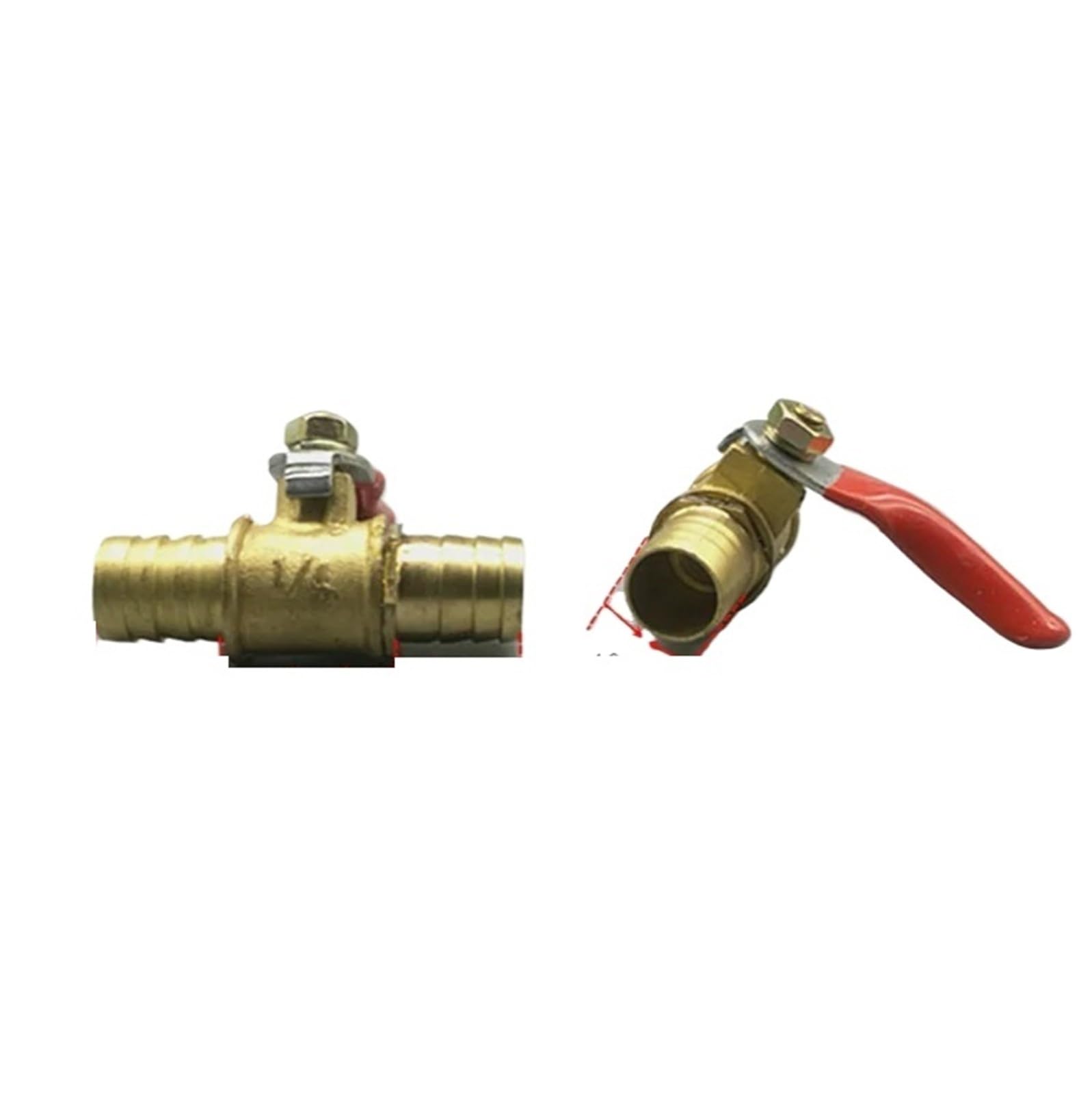 Válvula de bola de 10mm en latón con manija roja para mangueras de agua y gas