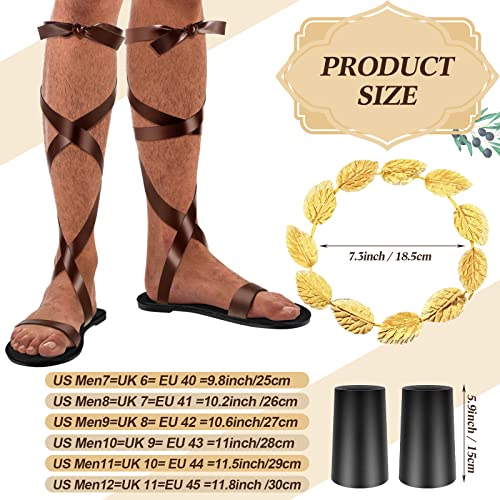 SATINIOR 3 PCS Halloween Men's Toga Roman Sandals Accessory Gold Laurel Head Wreath Wristband Set Leaf Crown Sandals Wristband2