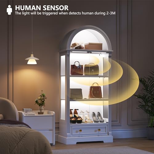 Image of TAGELIER Arched Display Cabinet with Glass Doors & LED Light