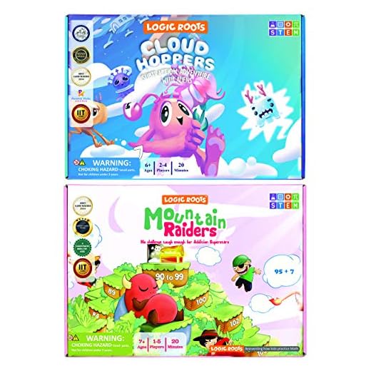 Logic Roots Tilläggs- och subtraktionsspel – paket med 2, Cloud Hoppers & Mountain Raiders, matematikspel och stamleksaker för 5 – 9-åringar, present till barn (flickor och pojkar), hemskolebarn, klass 1 och uppåt