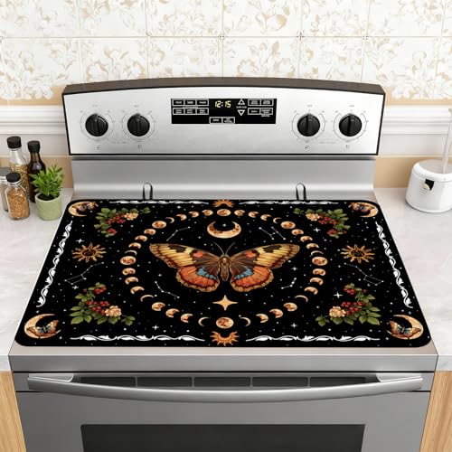 Image of Butterfly Stove Top Cover for Electric Stove, Boho Aesthetic Heat Resistant Rubber Mat for Glass Cooktops, Flat RV Range Stovetop Protector, Dish Drying Mat for Kitchen, 28 inchx20 inch