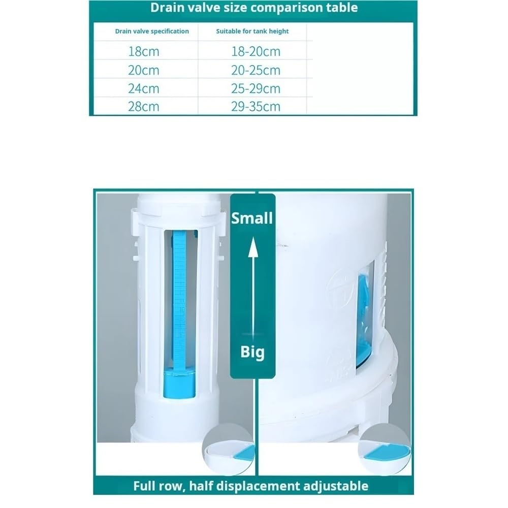 1 Juego de accesorios for cisterna de válvula de drenaje de llenado, componentes de reparación de tanque de agua de inodoro de doble descarga, accesorios(28cm)