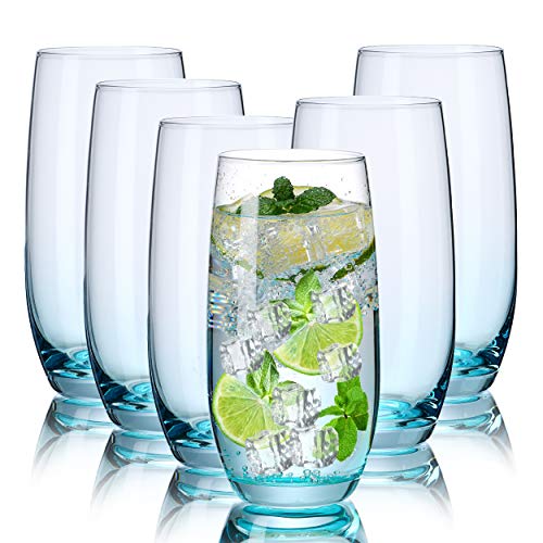 CUKBLESS Highball Glasses Set of 6 - Crystal Tall Drinking Glasses - Cocktail Glass Cups for Mojito, Juice, Beverage, and water - 19 Oz (Blue)