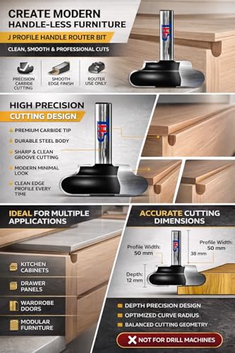 Image of THS Handle Less Door Router Bit (?J? Profile) Finger Pull Bit Shank 8mm