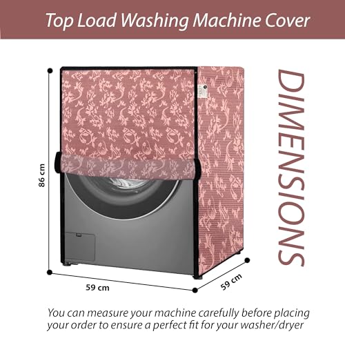 Image of Waterproof & Dustproof Top Front Load Washing Machine Cover for 6 kg 6.5 kg 7kg & 7.5 kg Compatible for IFB LG Samsung Whirlpool Bosch Haier (LEAF PEACH)