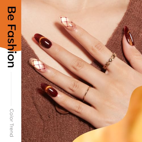 Image of modelones Cat Eye Gel Nail Polish Set Glitter 6Colors Dark Gloden Brown