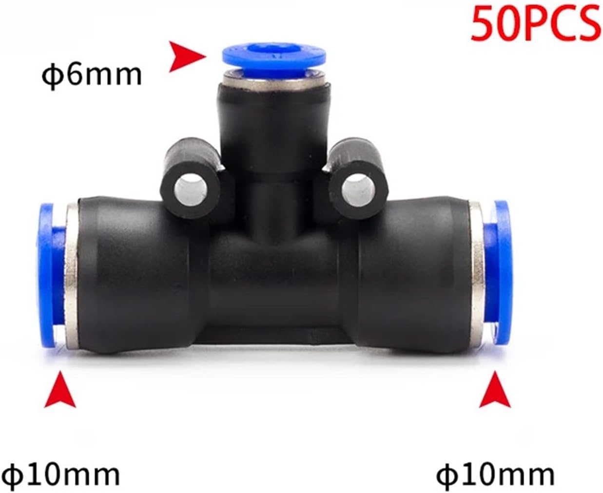 100pcs/50pcs PEG Pneumatic Fitting Reducing Unequ Tee T Type 3-Way Slip Lock Air Pipe 4mm 6mm 8mm 6mm-8mm 10-6mm Quick Push Into(PEG 10-6-10)