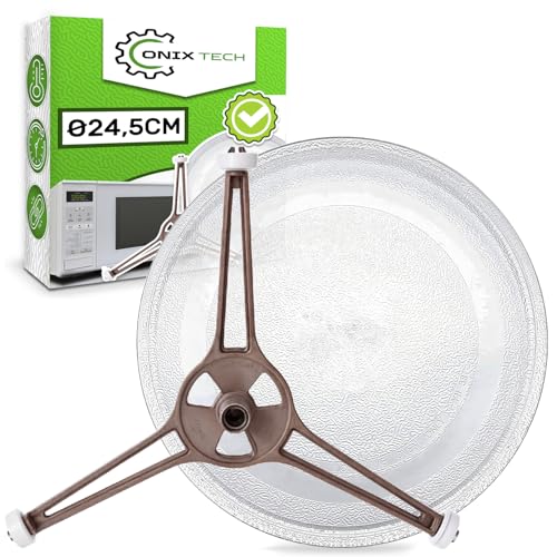 Cristal Plato Microondas Universal con un Diámetro Ø 24,5 cm tiene 3 Pies de Fijación en la Base - ONIX TECH
