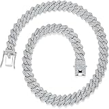 NUOYIXUAN Cadena cubana de plata con diamantes de 45 cm, aleación de zinc, estilo hip hop, collar para hombre