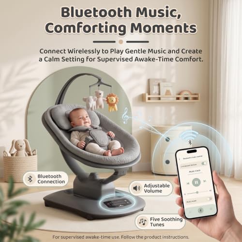 Image of StarAndDaisy Electric Swing for Baby Automatic /Baby Swing for 0 to 2 Years with Adjustable Backrest /Baby Rocker Swing with 5 Levels Swing Speed, Light Weight, Play Toy-Grey