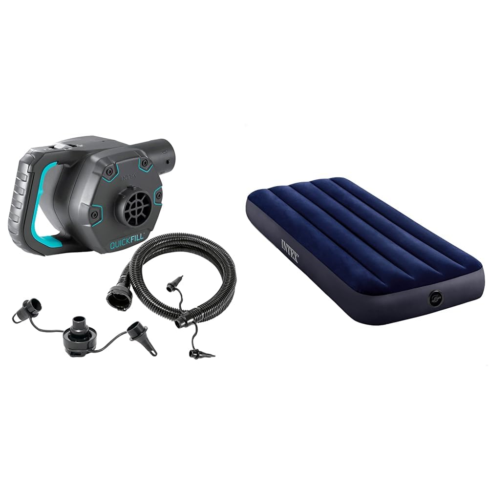 Gonfleur electrique ergonomique 220V et matelas Intex 1 place 64756