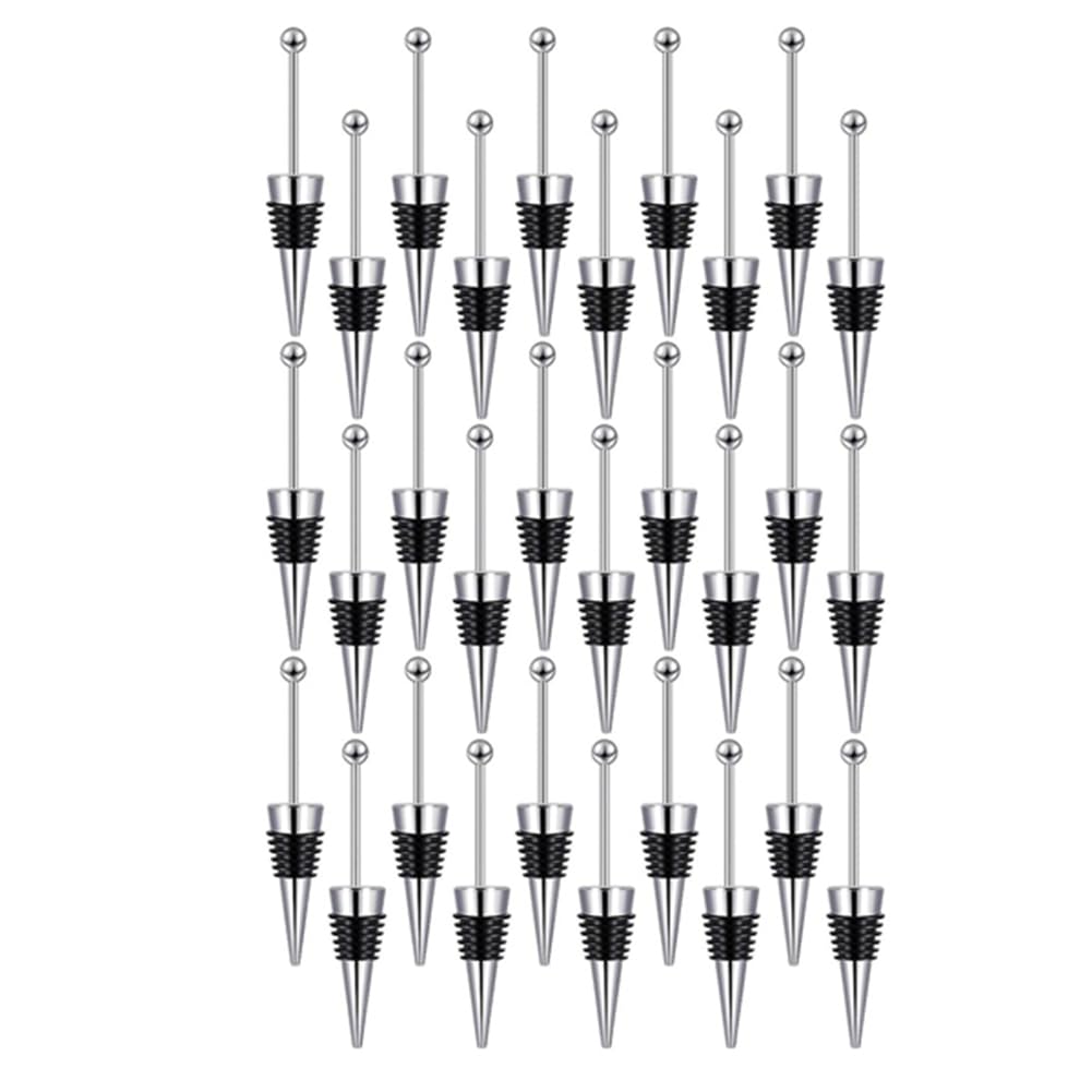 Melairo Silver 30 Pieces Beadable Wine Stoppers For Wine Bottles Decorative Beaded Wine Bottle Stopper Reusable Alloy Wine Saver