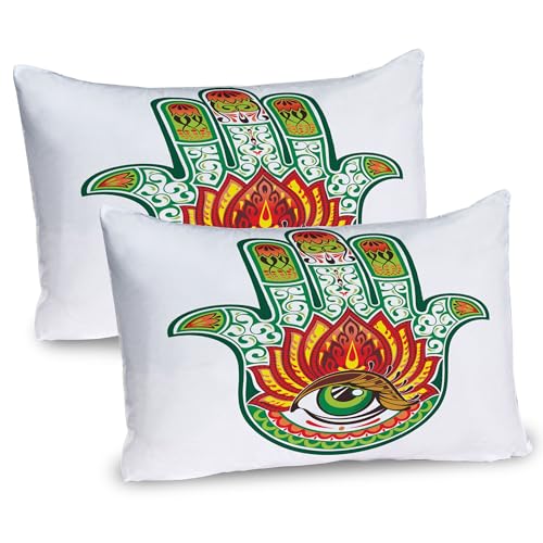 Ambesonne Hamsa Pillow Sham Set of 2, Middle Hamsa with Defense of Evil Eye Theme, Quality Microfiber Bedding Item for All Seasons, 30