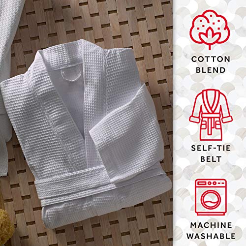 Marriott Waffle Kimono Robe - Exclusive Hotels Waffle Bath Robe - Luxury Cotton Blend - One Size Fits Most - White3