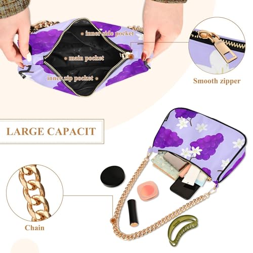 Purple Grapes Flowers Lavender Medium Handbag Tote Womens Ladies Shoulder Bag Floral Crossbody Purse Zipper Closure Chain Strap4