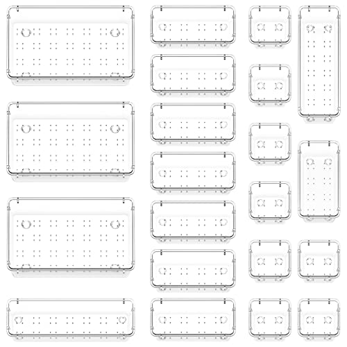 Lifewit Set de 21 Cajón Escritorio Organizador de Baño, Divisores de Tocador de Plástico Bandejas Caja de Separación para Maquillaje, Oficina, Joyas, Gadgets, Dormitorio