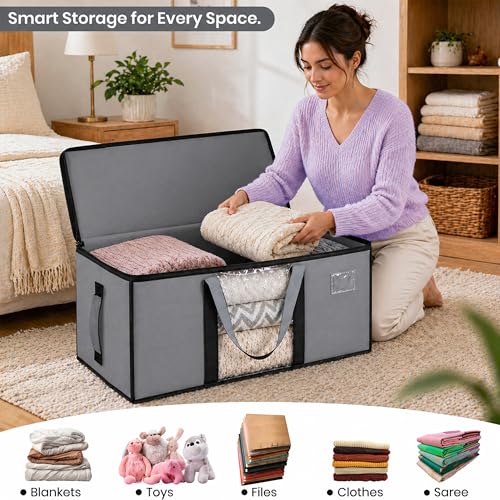 Image of Storite Jumbo Super-Size 78L Canvas Moisture Proof MultiPurpose Heavy Duty Storage Bag for Toys /Stationery /Blankets /Clothes /Moving Bag With Strong Reinforced Handles Rectangular Grey (84x26x36cm)