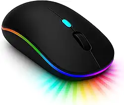 Mouse Sem Fio Recarregável, LED RGB, Bluetooth 5.0, Click Silencioso, Design Ultrafino, Bateria USB, Alcance 10m