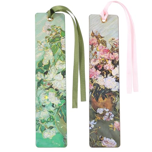 2Pcs Oil Painting Bookmarks for Women Bookmarks Set for Book Lover Book Marks for Reading Vintage Book Marks for Kids Students Classroom Gift for Teacher Pink Roses & Roses