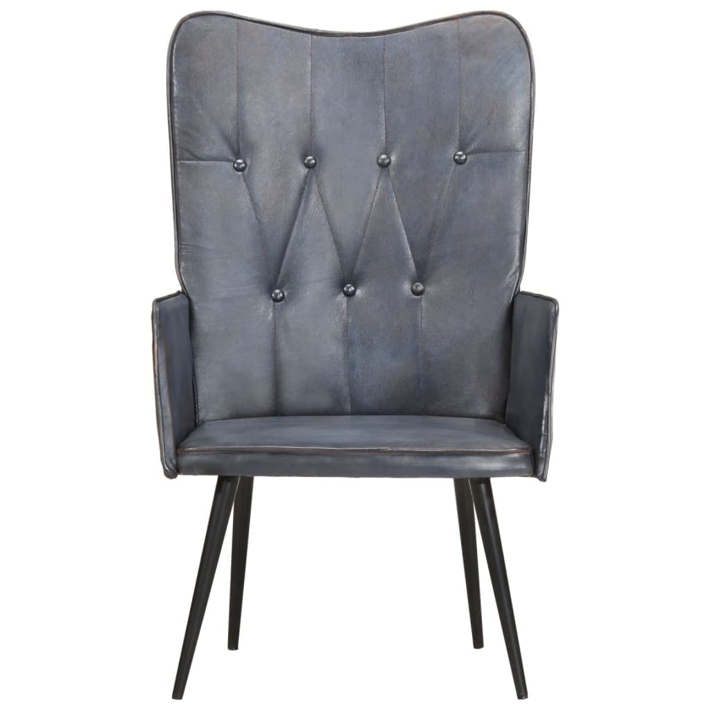Sillón orejero de Cuero auténtico Gris,Mobiliario,Sillas,Sillones,6.9kg-339649