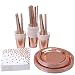 FCQLFYF 89 PCS Vajilla Fiesta Oro Rosa, Vajilla Fiesta Desechable, Servilletas Y Pajitas Plato Papel Dorado Dorado para Fiestas, Bodas, Aniversarios, Cumpleaños (16 Invitados)
