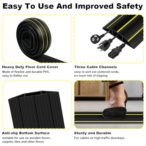 Adiwo Boden Kabelbrücke, 1 Meter Kabelkanal Mit 3 Kabelkan?le Bodenkabelschutz Boden Kabelkanal 82x17mm Breit Schwarz Kabelmatte für Büros Einzelhandelsgesch?fte Fitnessstudios Fabriken und Garagen