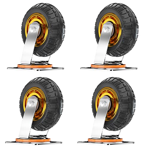 Pack of 4 Swivel Heavy Duty Wheel, Fixed Industrial Caster, Rubber Caster Wheel with Brake, with Swiveling Top Plate with Ball Bearings, for Trolley Garden Utility Wagon (Kind : Swivel, Size : 8in)
