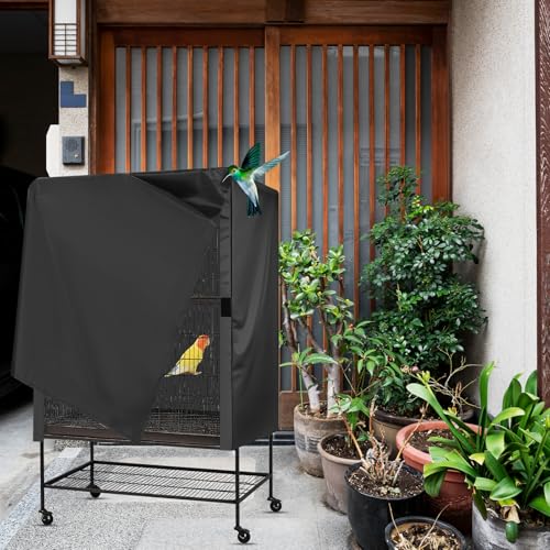 Image of Xthrotsenk Universal Bird Cage Cover 33 inchx23 inchx41 inch Large Good Night Black-Out Birdcage Cover Durable Bird Cage Covers for Parrot Parakeet(Black)