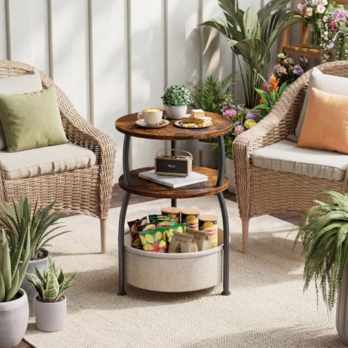 Yuede Round Side Table with Storage Basket for Living Room Rustic Brown by Yuede - Used condition - Image 7