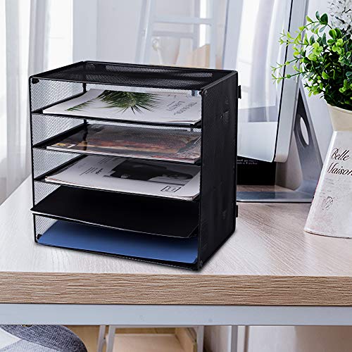 Easepres 5 Slot Desk Organizer Tray, Mesh File Paper Letter Tray Desktop Paper Sorter Literature Organizer Rack For Home, Office, Or School, Black #TOP4
