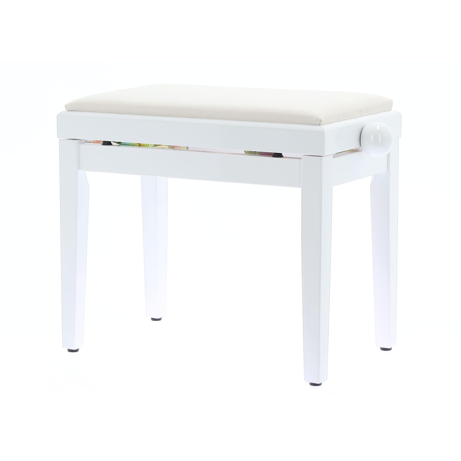 QUIK LOK - PB/010 WH L Panca in Legno Bianco Lucido per Pianoforte con Seduta Imbottita in Velluto, Regolabile 48–57 cm, Carico Massimo 100 kg