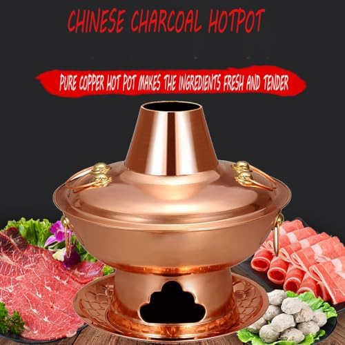 Old Beijing Copper Hot Pot with Lid - Traditional Chinese Hotpot for Catering, Parties, and Restaurants - Durable Copper Soup Pot for Authentic Dining Experience